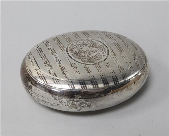 A George V engine turned silver oval tobacco box, by Charles Boyton & Son Ltd, Birmingham, 1910, 3.5 oz.